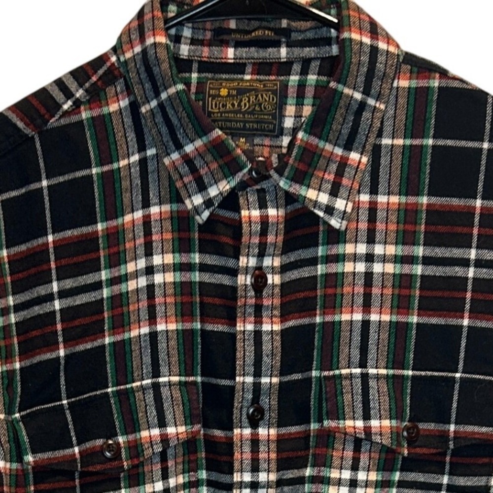 Lucky Brand Saturday Stretch Men's Plaid Flannel Shirt Untucked Fit Medium‎